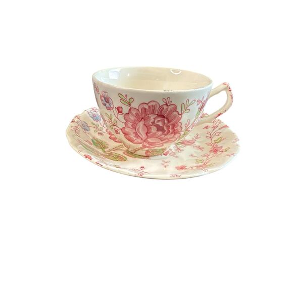Johnson Brothers VTG Rose Chintz Pink Floral England 5 Teacup and Saucer Set - Picture 3 of 12